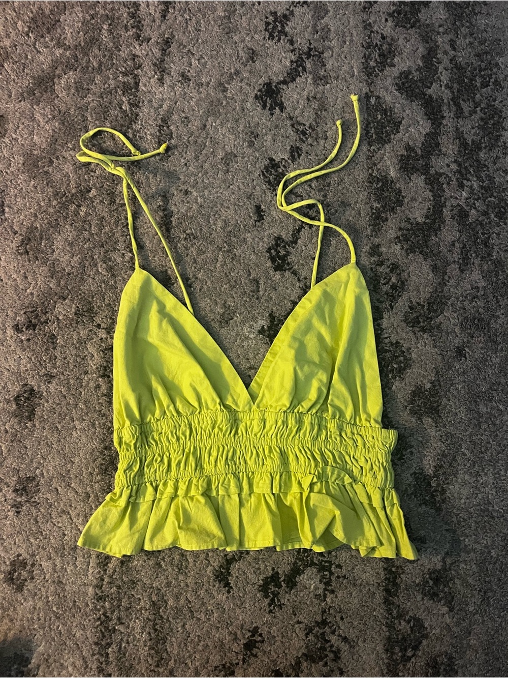 Neon Yellow Smocked Ruffle Crop Cami Top
